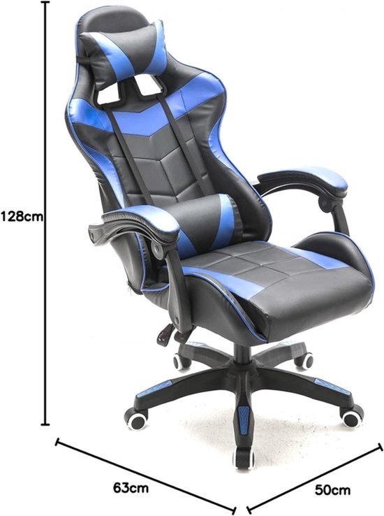 Ergonomische Gaming Stoel Jongen Meisje Blauw Zwart - Verstelbare Race Bureaustoel — afbeelding 2
