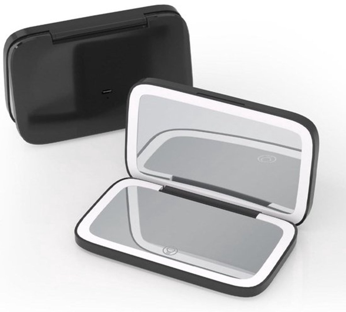 Allecto Plus - Opvouwbare Make-up Spiegel met Vergrootglas en USB Opladen - Draagbare Mini Vierkante Vanity Spiegel - Compacte Handheld Cosmetische Spiegel - Zwart - Ideaal voor Reizen - Vergroot 5X - UK21