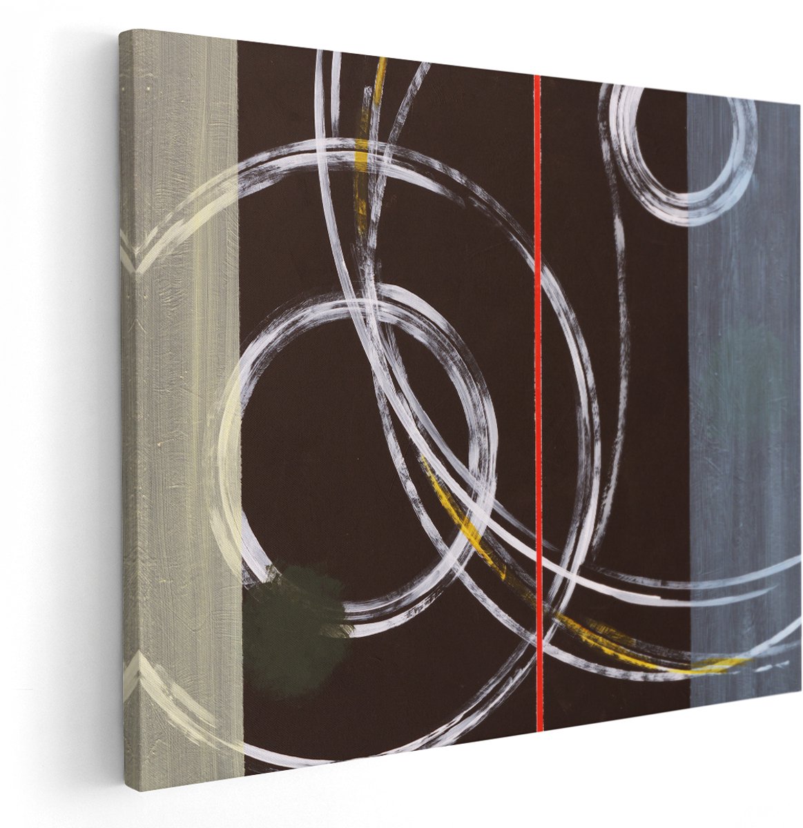 Artaza Canvas Schilderij Abstracte Cirkels met een Rode Lijn - 150x120 cm - Groot - Wanddecoratie Woonkamer - Schilderijen - Muurdecoratie