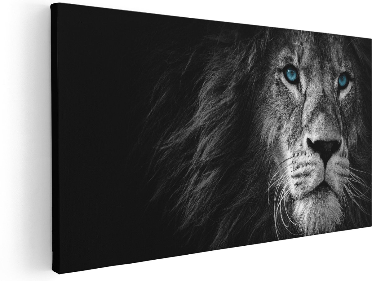 Artaza Canvas Schilderij Leeuw Zwart Wit - 160x80 cm - Groot - Wanddecoratie Dieren - Muurdecoratie Woonkamer - Schilderijen Op Canvas