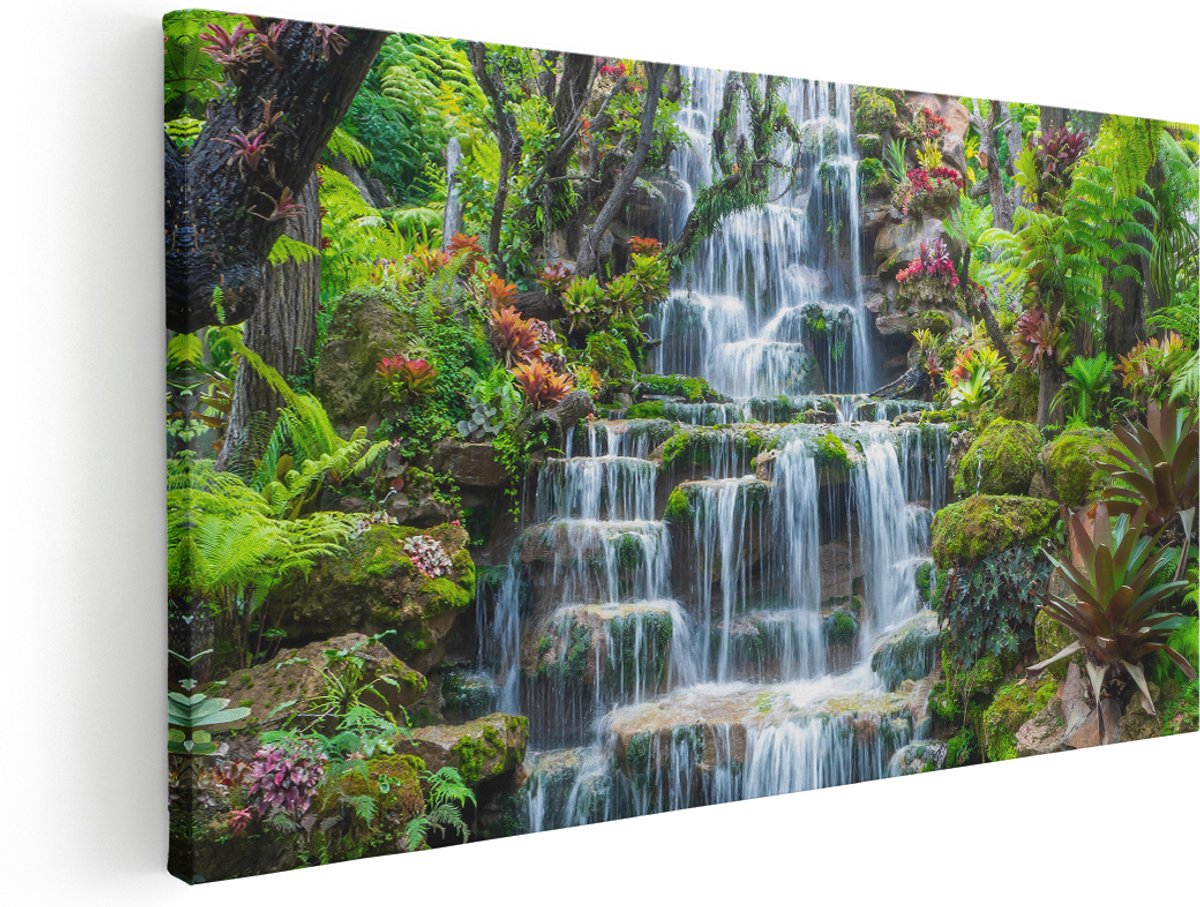 Artaza Canvas Schilderij Tropische Waterval In Thailand - 160x80 cm - Groot - Wanddecoratie Woonkamer - Schilderijen - Muurdecoratie