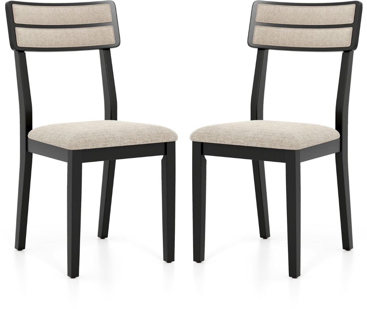 SureDeal® - Eettafel - 2-delige Eetkamerstoelen - Gepolsterde Zitting - Rubberhout Poten Keukenstoelen - 45x51x89 cm - Zwart