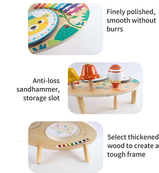 Multifunctionele Muzikale Speelgoedset Met Een Trommel, Xylofoon En Bel; Instrumentenspeelgoed In Montessori-Stijl; Educatief, Ontwikkelingsgericht En Realistisch Muziekspeelgoed Voor Kinderen; Leerzaam Speelgoed Dat Educatie Met Plezier Combineert. — afbeelding 4