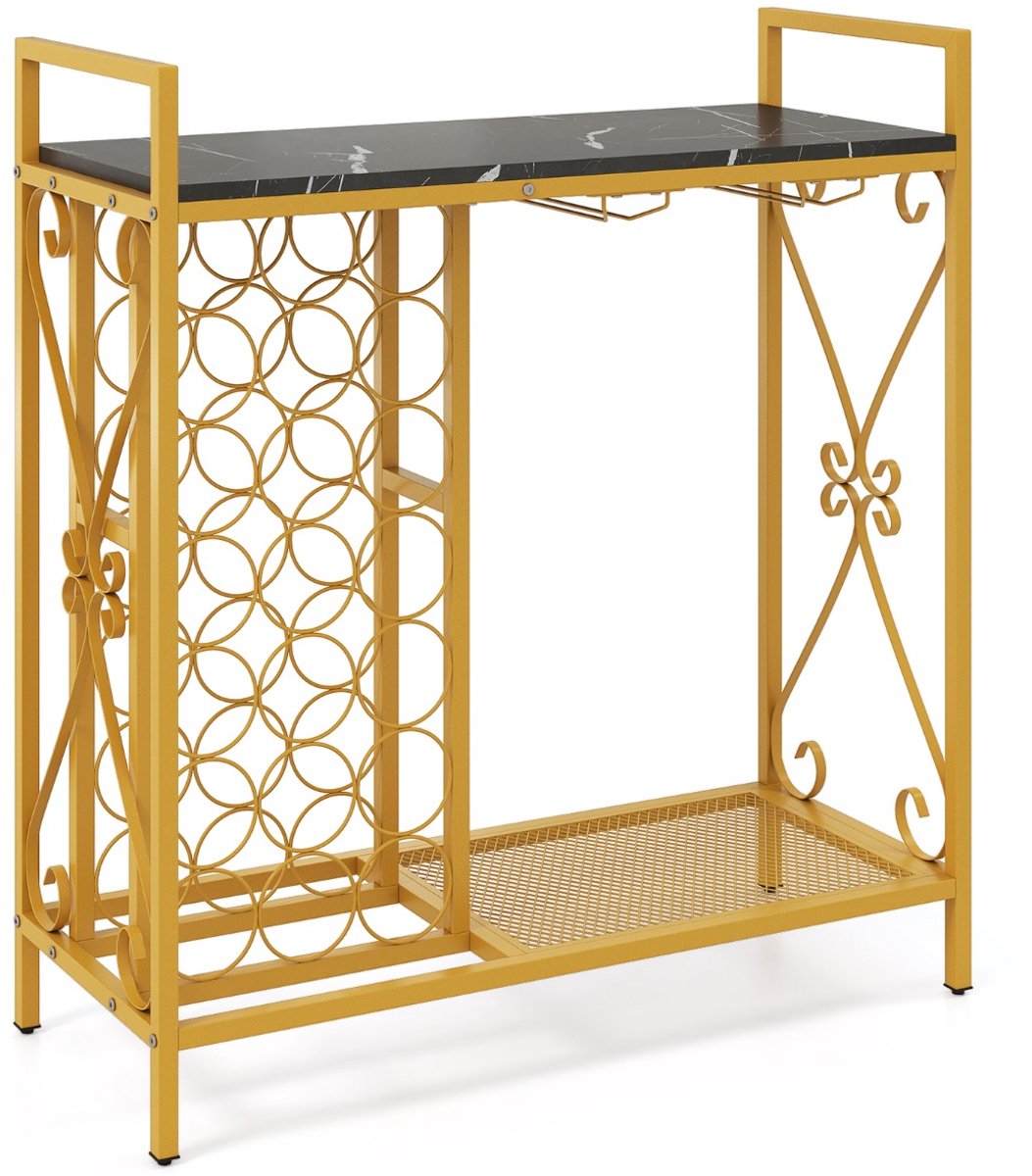 SureDeal® - Consoletafel - Wijnrek - Flessen Vrijstaand Flessenrek - Glashouder - Tafelblad Wijnstandaard Metaal - 93x38x102 cm - Donkerbruin