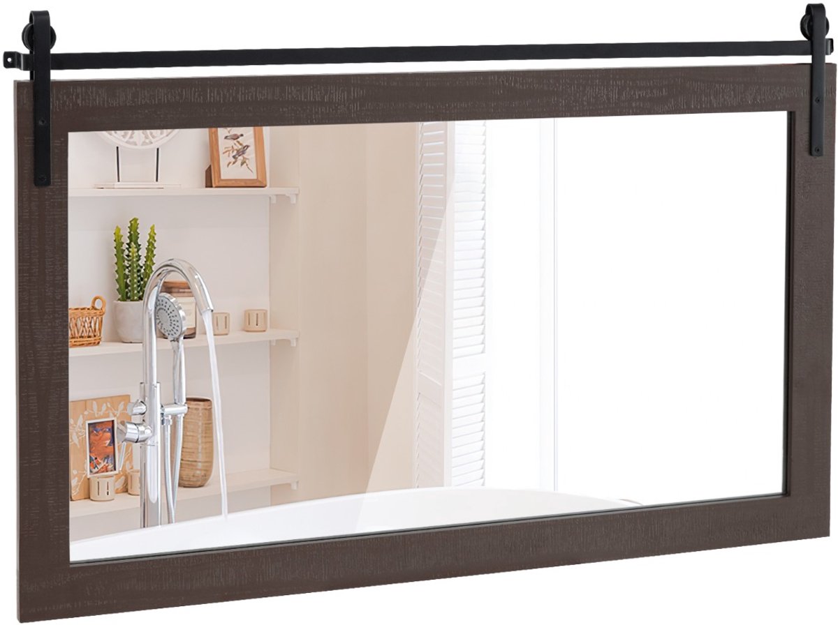 SureDeal® - Wandspiegel - Rechthoekige Spiegel - Houten Onbreekbare Rustieke - 100x66 cm - Donkerbruin
