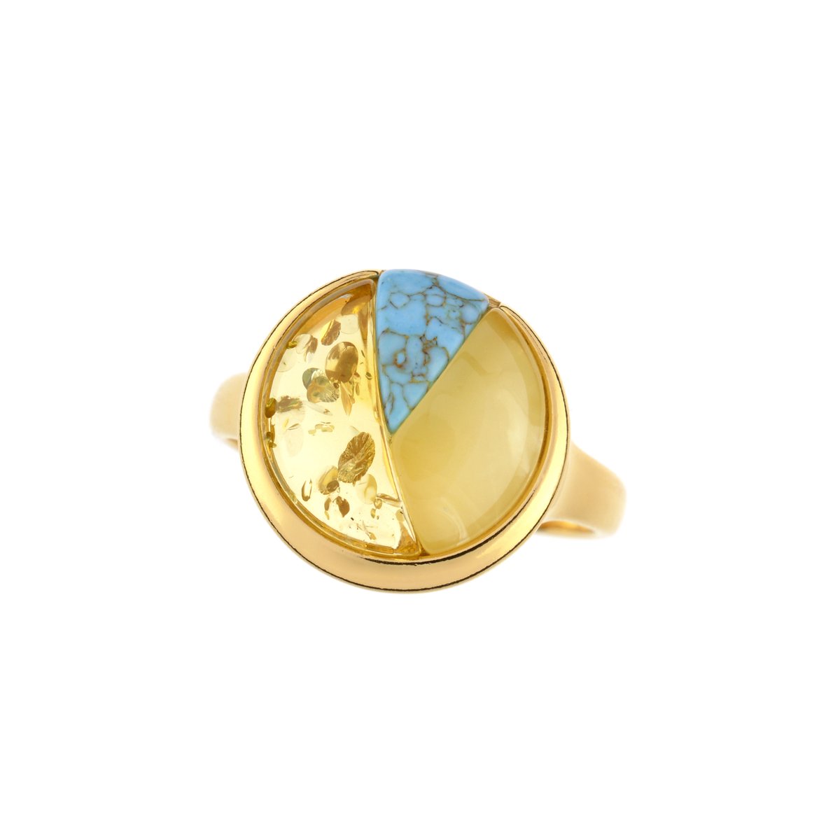 Cavill - Zilveren ring 925 Sterling zilver verguld - Baltic citroen barnsteen 0,83 ct - Turkoois en mistig - Modern en elegant cabochon