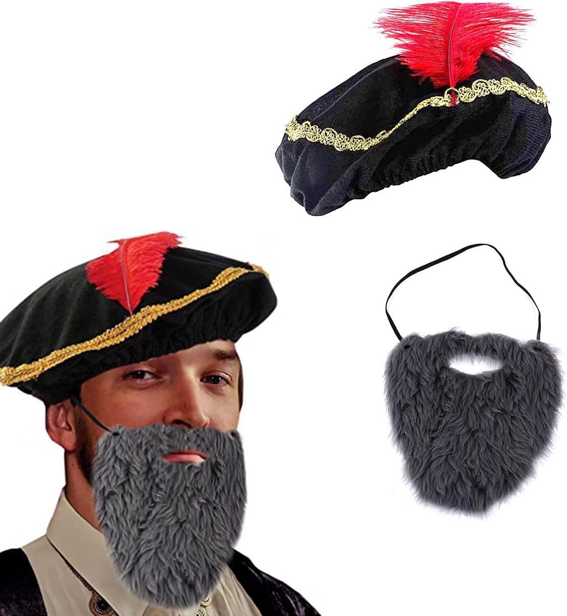 Medieval Beard Hoed voor Mannen met Lange Snor - Unieke Kostuumaccessoire voor Halloween, Feest en Cosplay