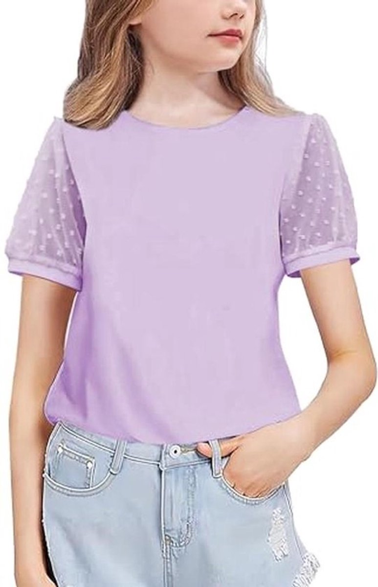 Meisjes T-shirt met chiffon mouwen - Elegante katoenmode voor kinderen 5-13 jaar