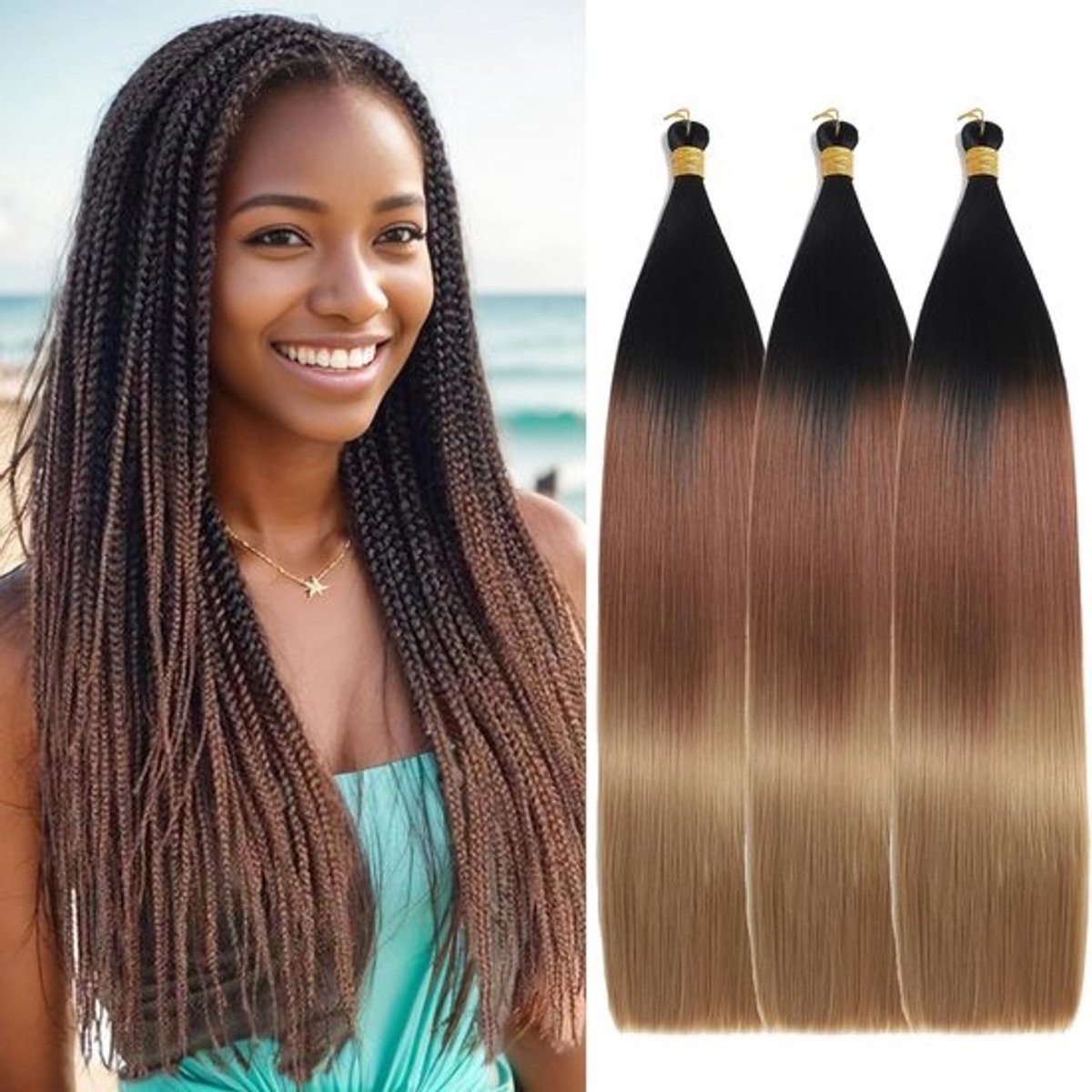 24 Inch Stevige Rechte Haarextensions - 150g, 3 Pakketten, Zachte Synthetische Bundels voor Vlechten