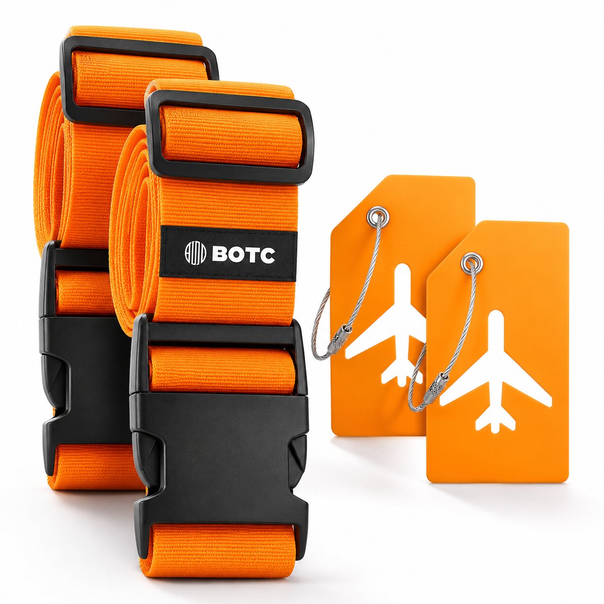 Bol.com BOTC Kofferriem met Kofferlabel - 4-Delig - 2 Kofferband en 2 Bagagelabel - bagageriemen - Bagageband - Verstelbaar - Or... aanbieding