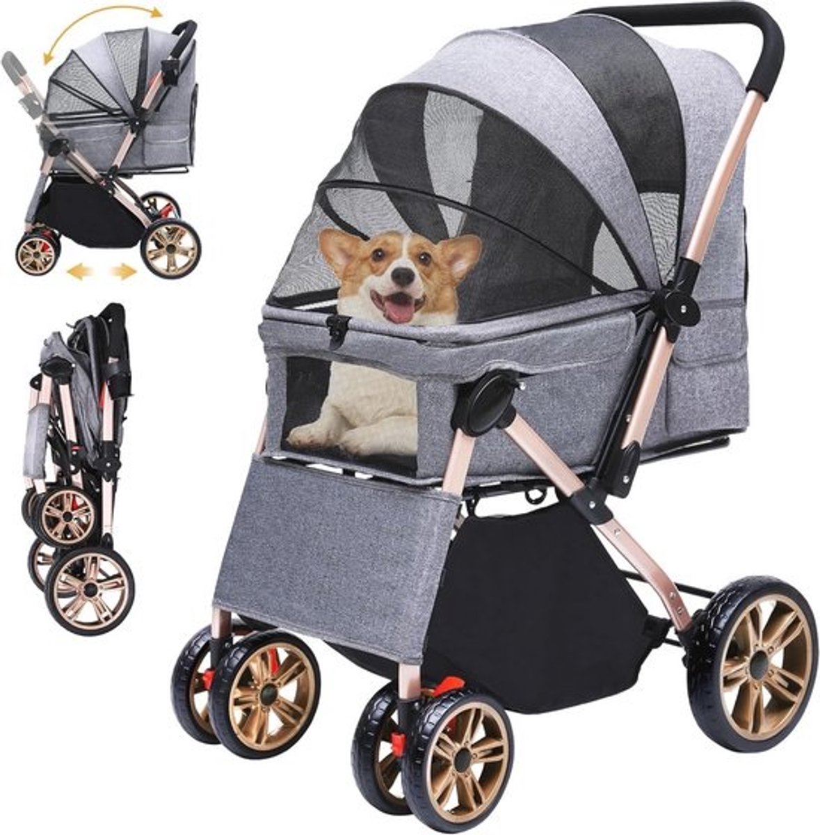 3-in-1 Hondenbuggy en Kattenwagen - Geschikt voor Honden tot 22 kg met Opvouwbare Functie en 360° EVA-wielen