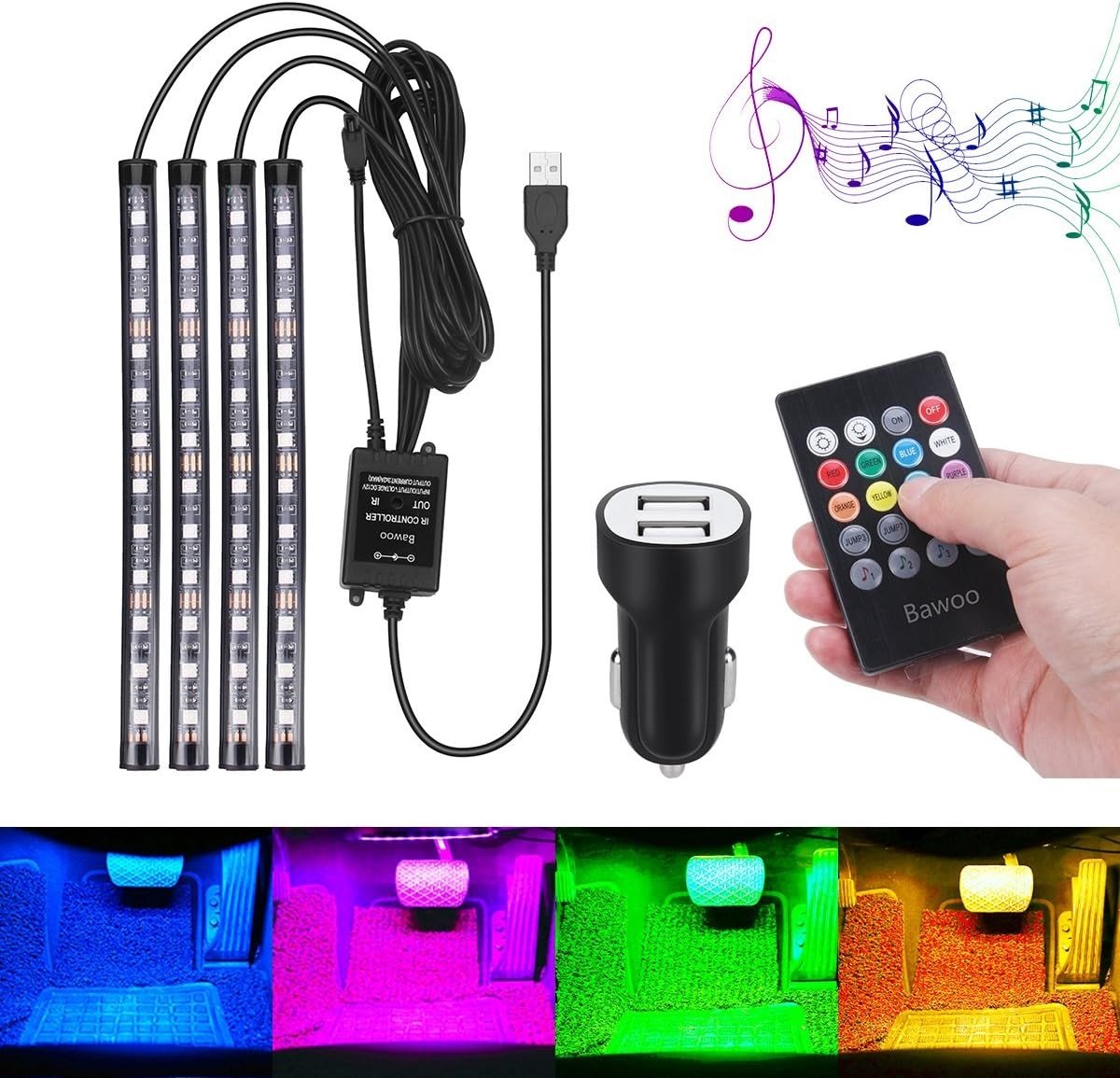 Sfeervolle LED Interieurverlichting voor Auto met 48 Strips en Afstandsbediening via USB-poort