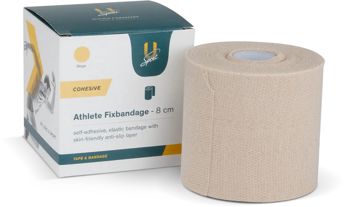 U-Sport Athlete Fixbandage - 8 cm x 20 m - Zelfklevend Fixatiewindsel - Beige - Huidvriendelijk Cohesief Verband