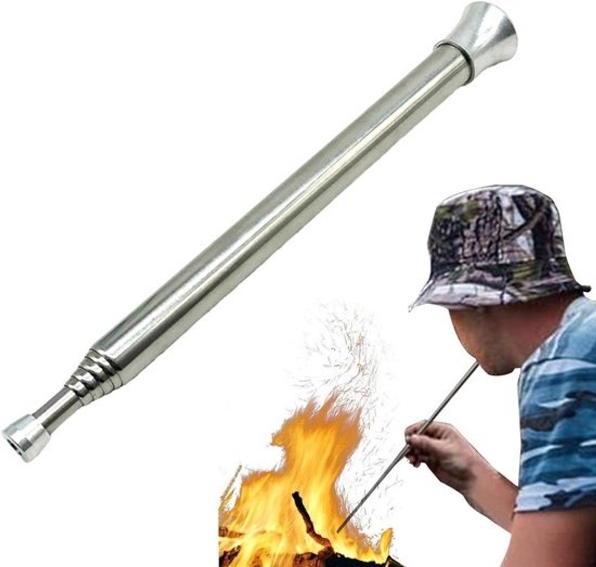 Blaasstok - Vuurstarter Brandblazer - Kampvuur Maken - Telescopisch Ontwerp - 63.5 cm - Grijs
