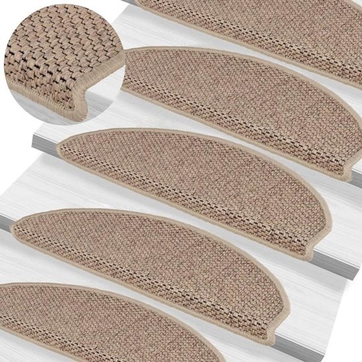 Zelfklevende Trapmatten - Trapbekleding Sisal - Trap Beschermen - Sisal Look - 65x25 cm 15 stuks - Zand