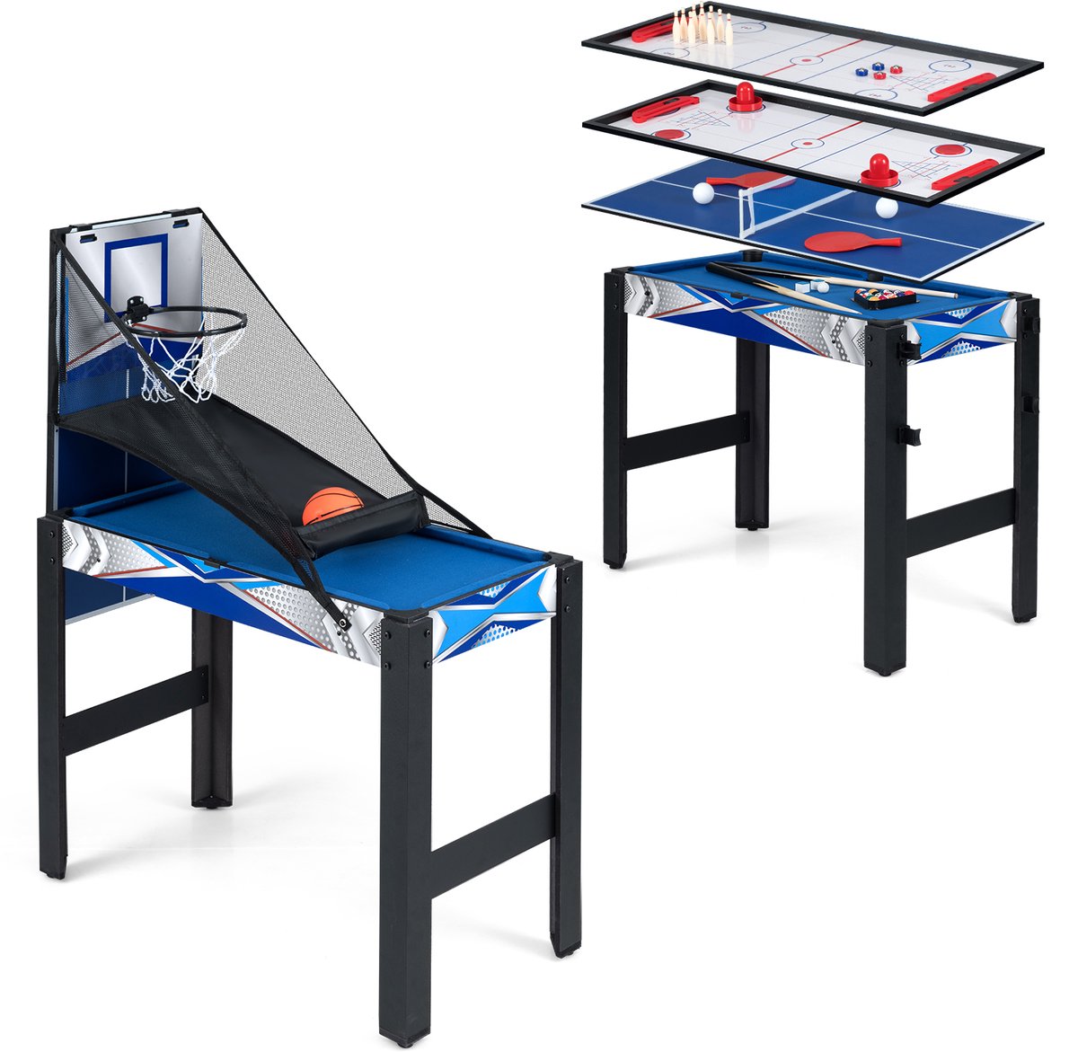 SureDeal® - Speelkamer - Speeltafel - Kinderen - Volwassenen Multifunctionele Tafel - Basketbal Biljart - 96x43,5x130 cm - Blauw + Zwart + Wit