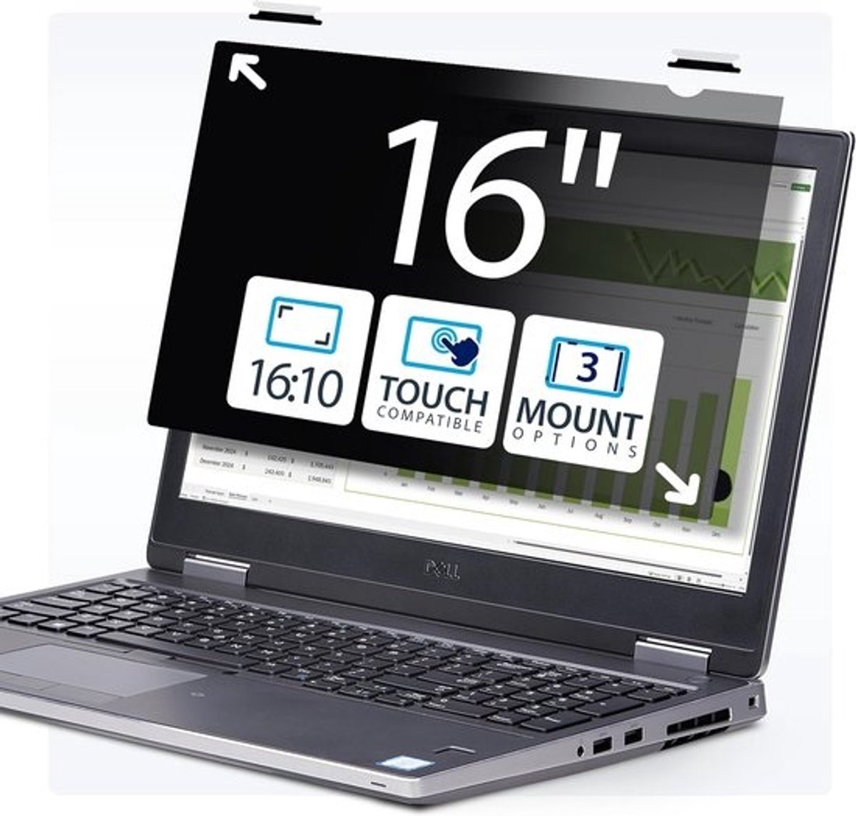 16 inch Laptop Privacyfilter 16:10 Anti-Glans Beveiligingsfilter Opklapbaar en Touchscreen Compatibel