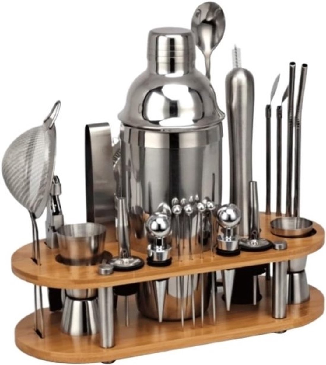 Cocktailshaker Set - Barbenodigdheden Kit - Cocktails Maken - Duurzaam Roestvrij Staal - 550ml Inhoud - Zilver