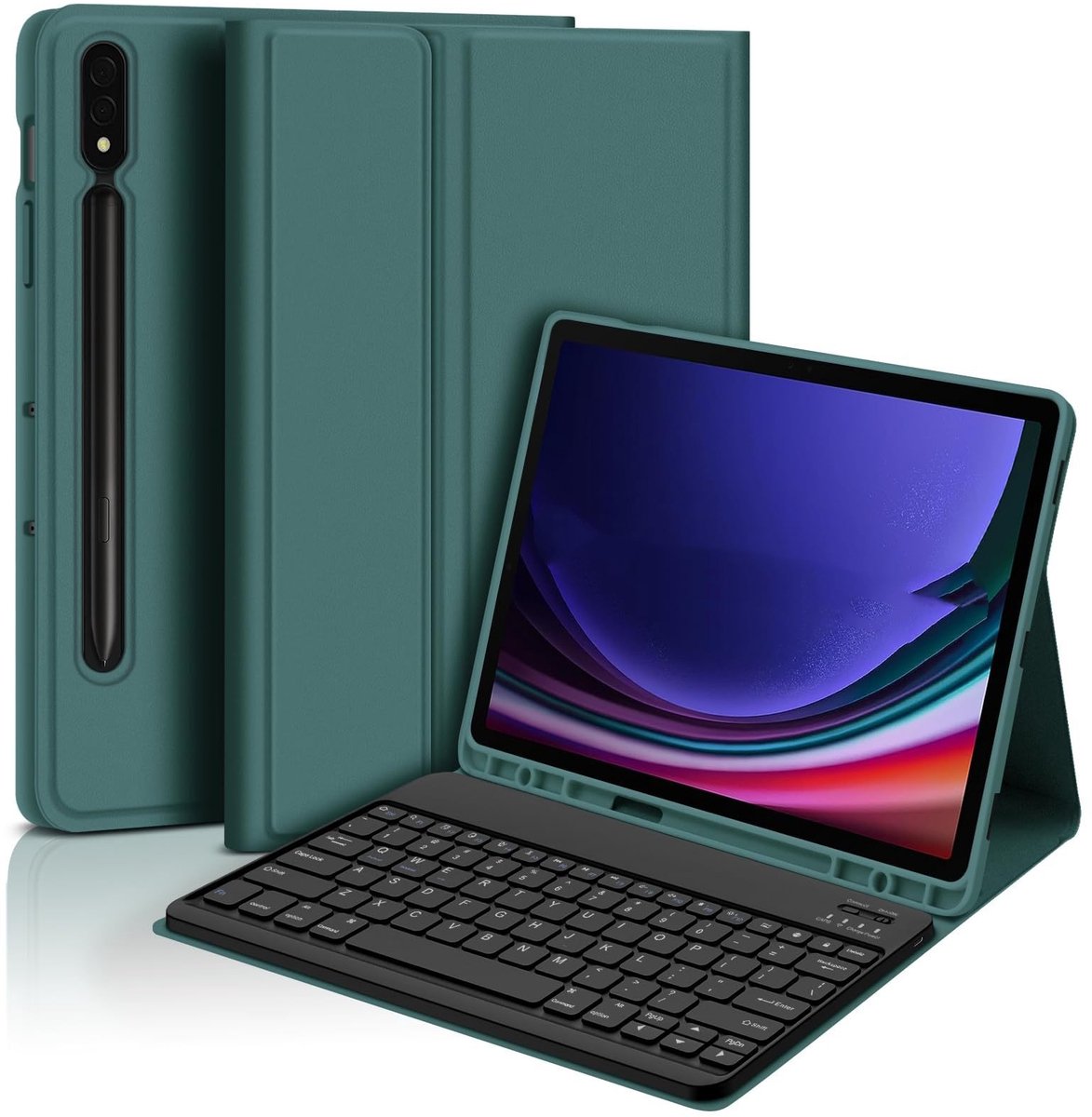 Bluetooth Toetsenbordhoes + Toetsenbord Compatibel met Samsung Galaxy Tab S9/S9 FE/S10 (10.9 inch) - Donkergroen