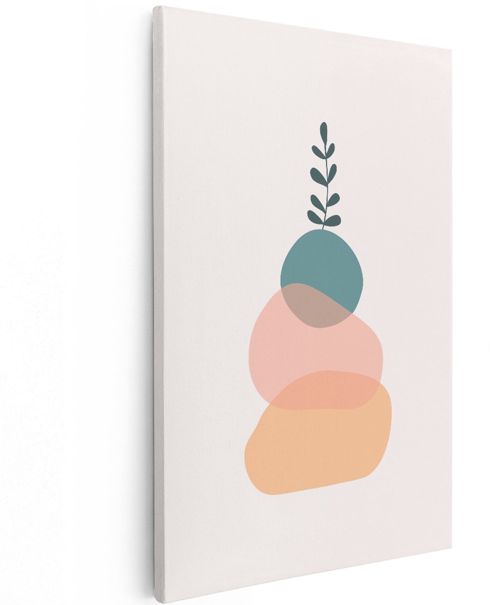 Artaza Canvas Schilderij Abstract - 120x180 cm - Groot - Wanddecoratie Boho - Muurdecoratie Minimalistisch - Decoratie Plant - Pastel