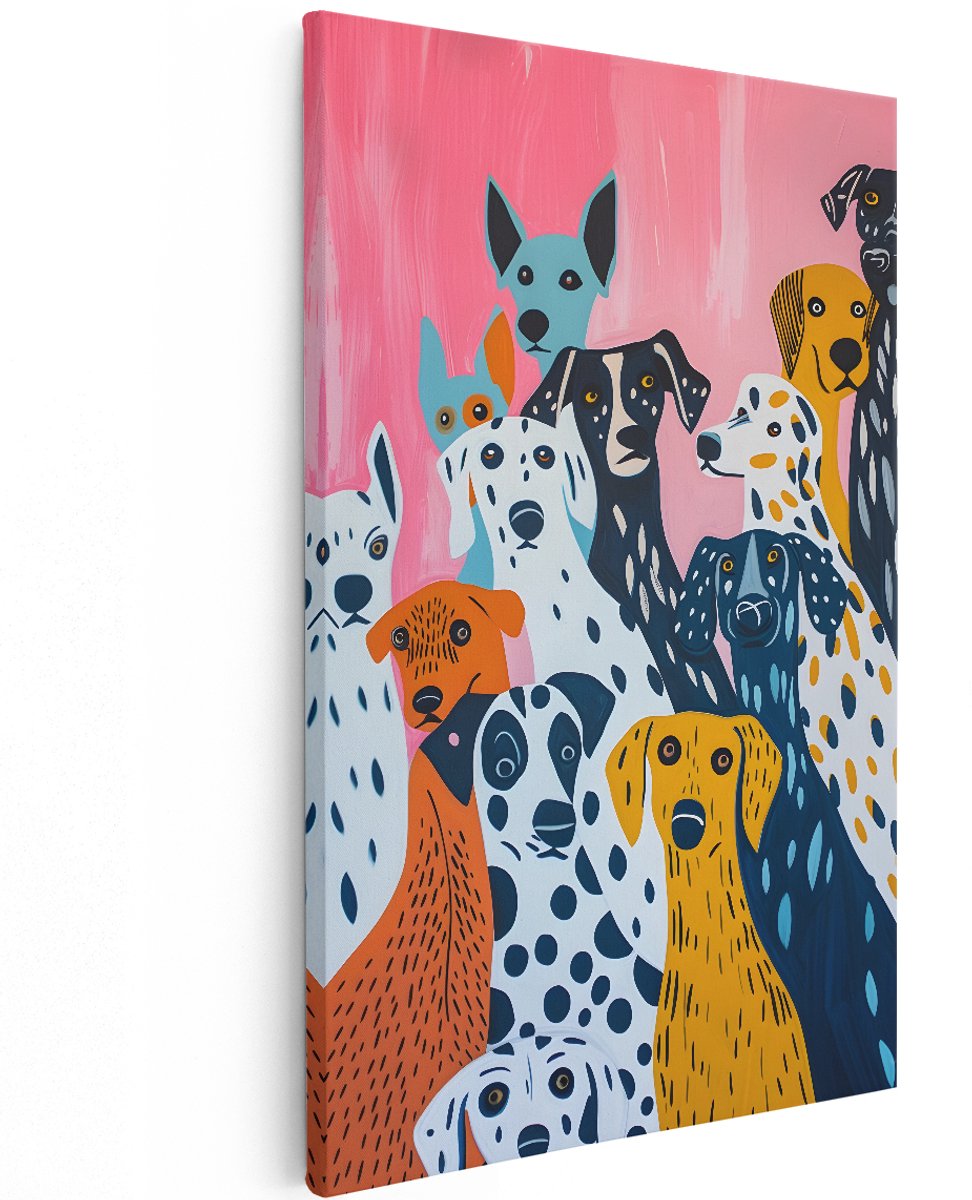 Artaza Canvas Schilderij Honden - 120x180 cm - Groot - Wanddecoratie Dieren - Muurdecoratie Pop Art - Kinderkamer Decoratie - Roze