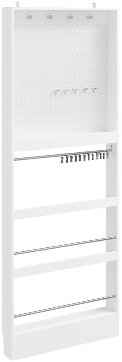 SoBuy Garderobekast met Kapstok en Perforatiepaneel - Witte Spaanplaat Kast met Hangstang en 3 Verstelbare Planken - Ideaal voor Hal en Entree | FHK39-W