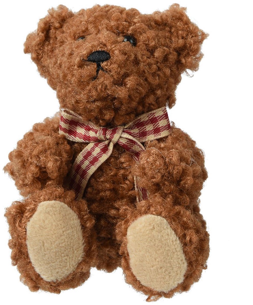 Kaemingk Kersthanger knuffelteddybeer bruin geruite strik 10cm
