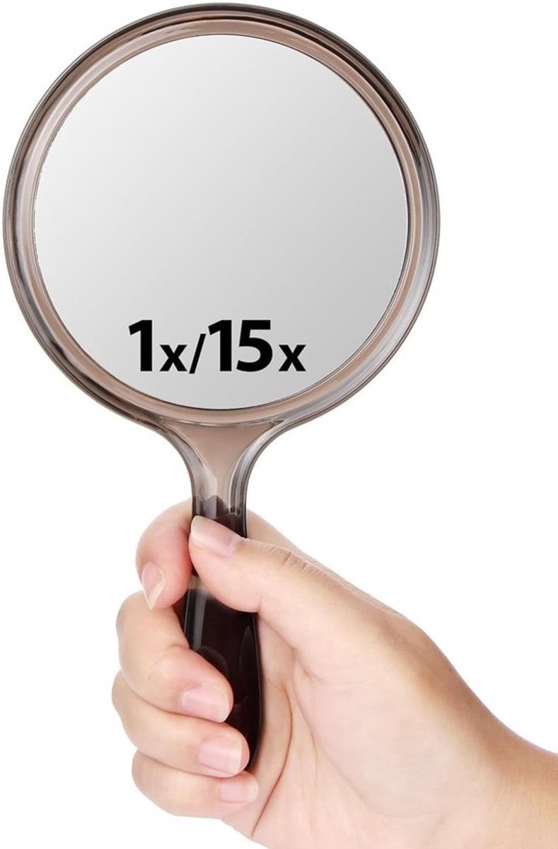 Dubbelzijdige Handspiegel - Vergrotende Spiegel - Make-up Aanbrengen - 15x Vergroting - 4 Inch Kijkgebied - Transparant Zwart