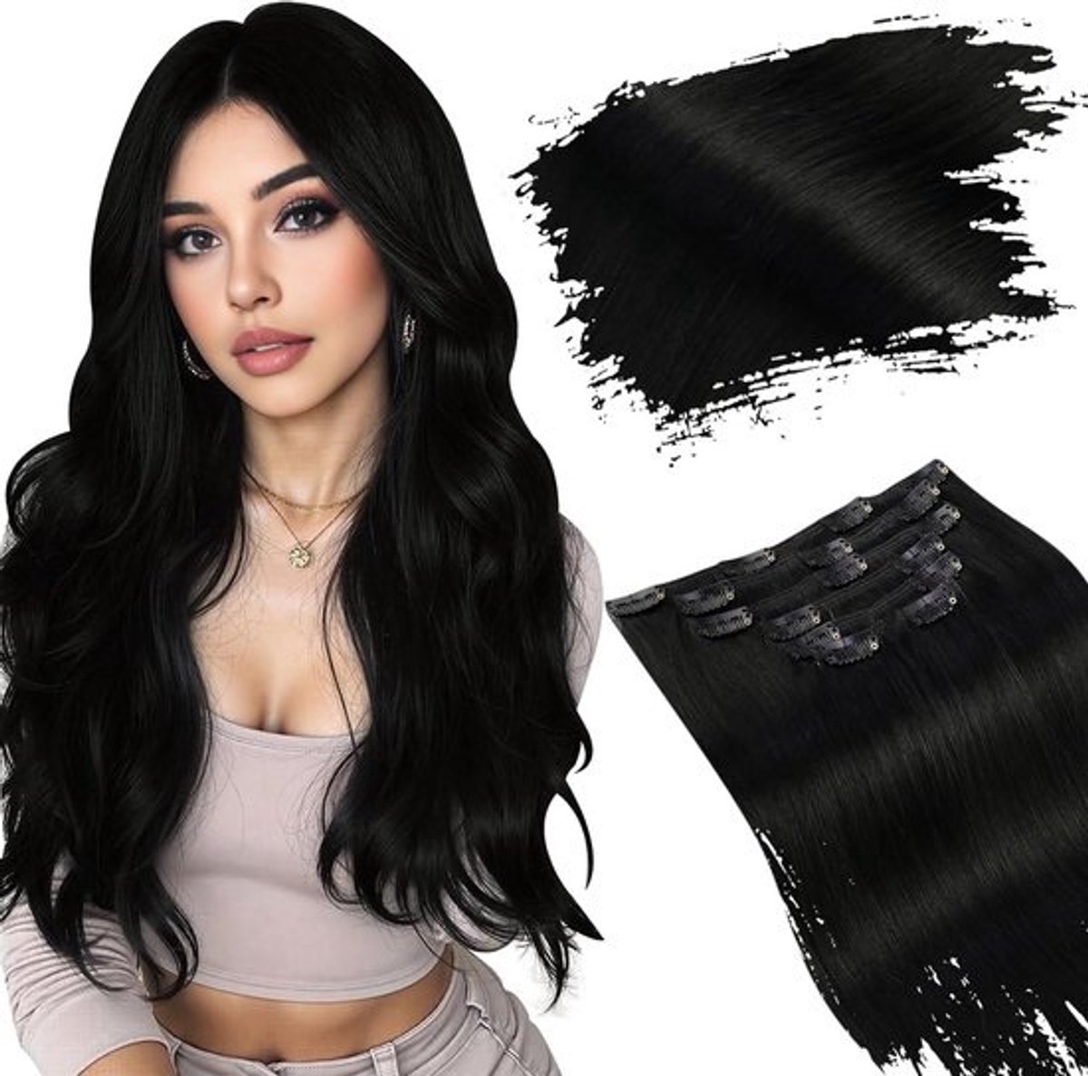 Clip-in Haarverlengingen Echt Haar 55 cm Zwart Volume en Lengte