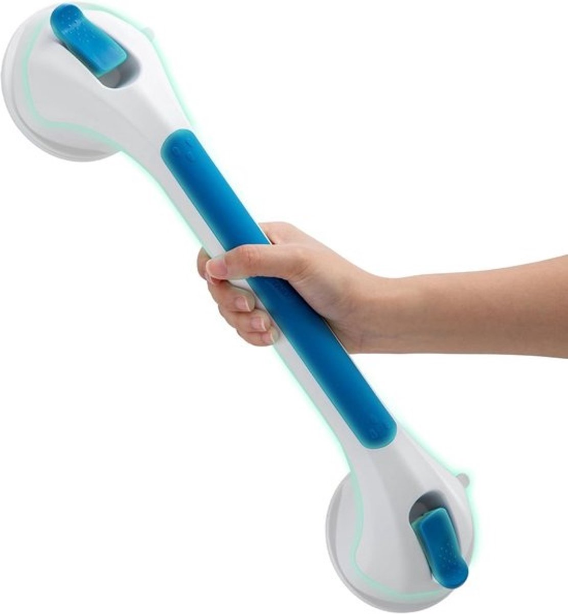Badkamer Handgreep - Zuignap Steun - Veiligheid in Huis - Oplichtend in Donker - 43 cm Lengte - Blauw