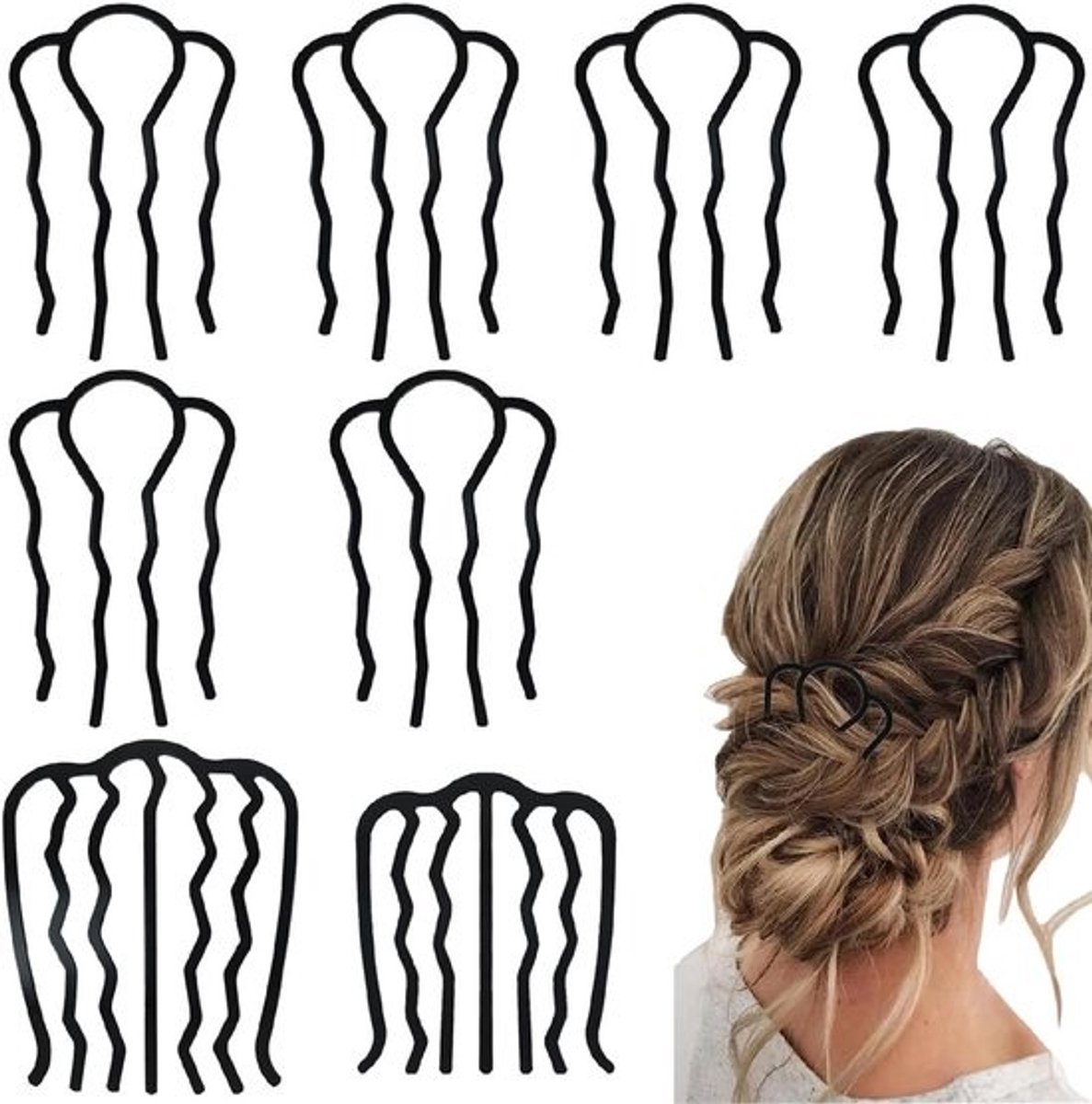 8 Stuks Zwarte Metalen Haarspelden U-Vorm Haarpinnen voor Dames - Vintage Kapsels