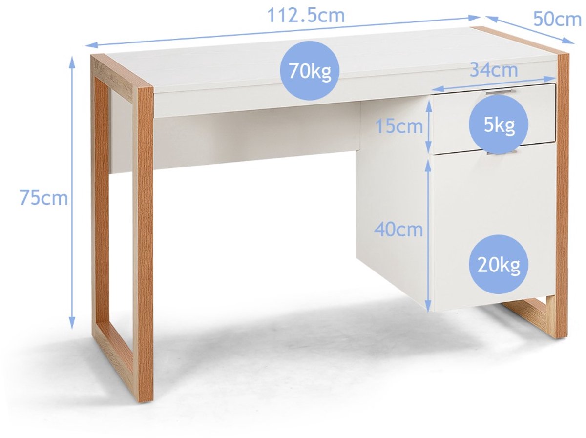 SureDeal® - Bureau - Computer - Opbergkast Lade Eenvoudig - Thuiskantoor - 112,5x50x75 cm - Wit