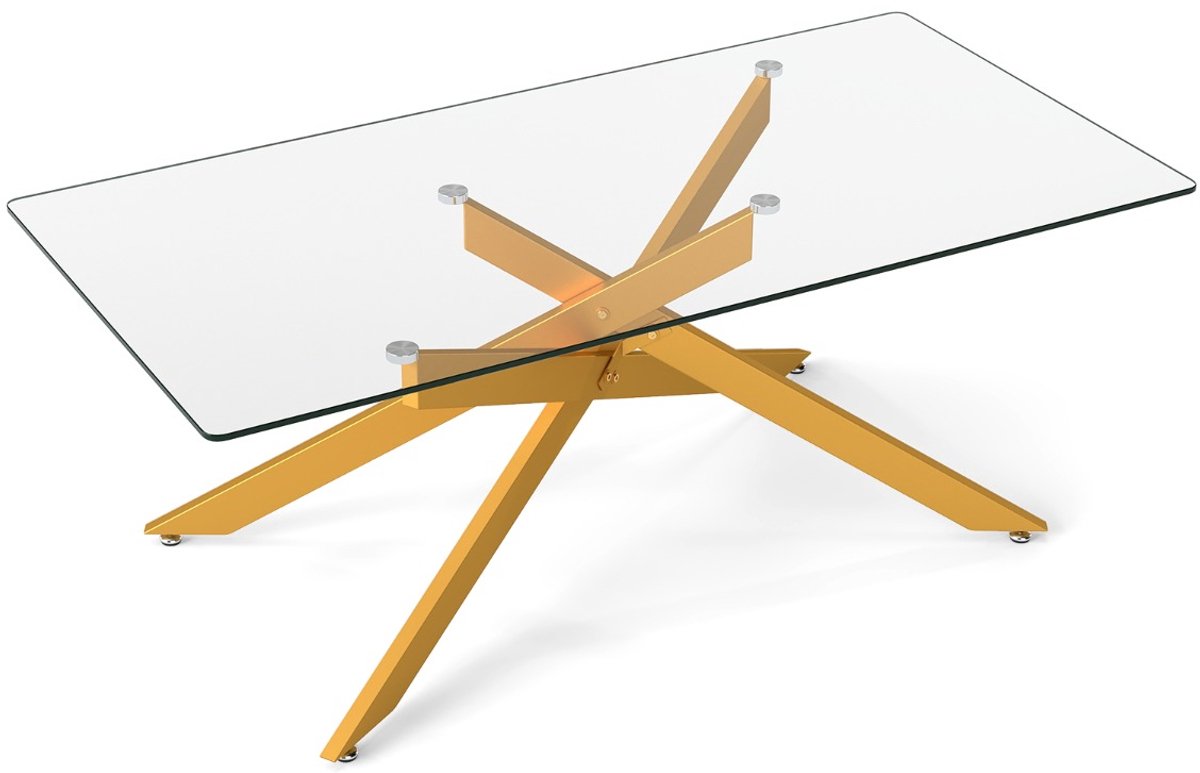 SureDeal® - Salontafel - Rechthoekig - Gehard Glazen Blad - Metalen Buizenframe - 120x60x45,5 cm - Goud