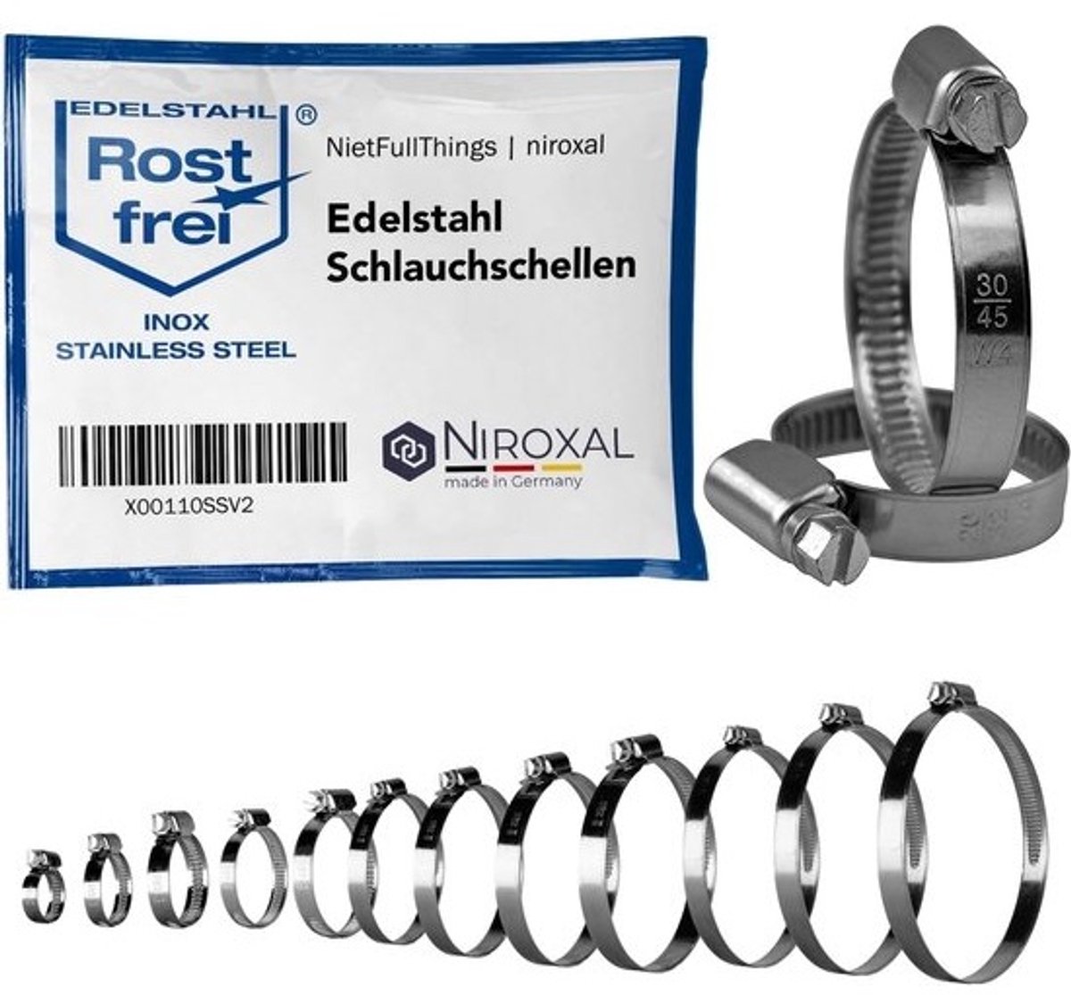 Slangklemmen RVS - Slangbinders Schroefklemmen - Slangen Bevestigen - Wormaandrijving V2A - 90-110 mm - Zilver
