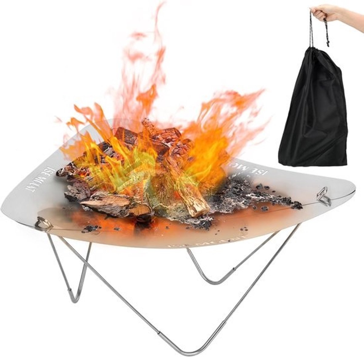 Opvouwbare draagbare roestvrijstalen vuurschaal voor BBQ en kampvuur buiten