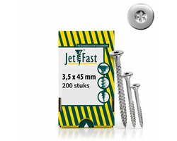 Jet-Fast RVS Houtschroeven 3,5 x 45 mm A2 TX10 – Universele Torx Schroeven met Deeldraad – 200 Stuks