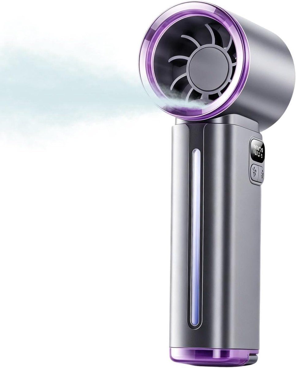 Ventilator Met Waternevel - Handventilator - 199 Standen - Mist Ventilator - Oplaadbaar - Stille - Draagbare Mini Ventilator - Mini Airco - Aircooler - Luchtbevochtiger - Draadloze Ventilator - Tafelventilator - Water - Waaier - Grijs