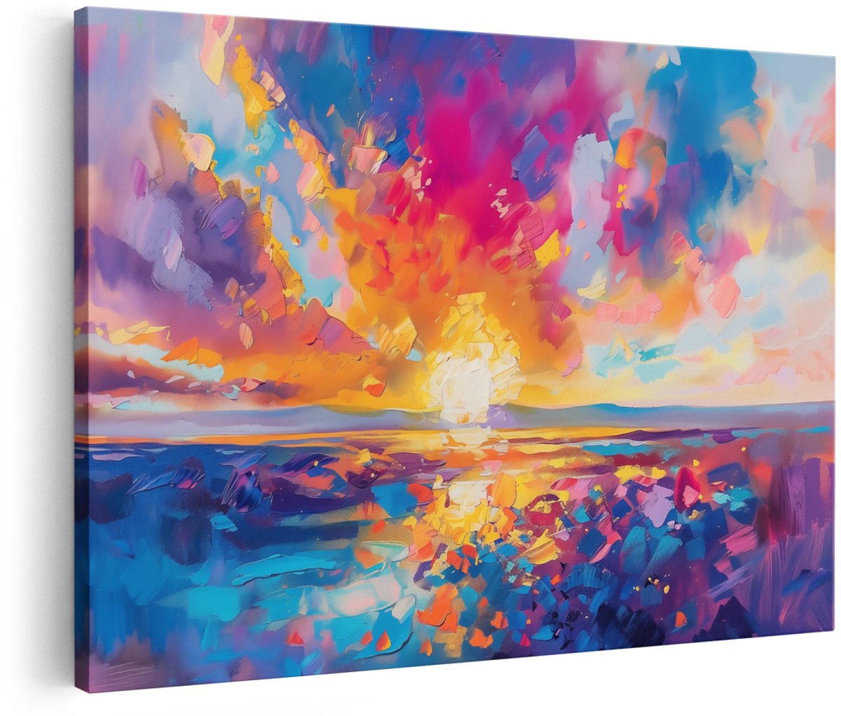 Artaza Canvas Schilderij Abstract Kunstwerk van een Kleurrijke Zonsondergang - 180x120 cm - Groot - Wanddecoratie Woonkamer - Schilderijen - Muurdecoratie
