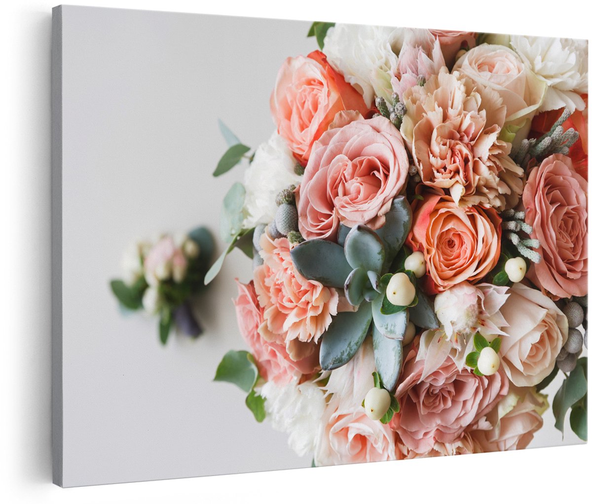 Artaza Canvas Schilderij Bloemen In Vaas - Boeket - 180x120 cm - Groot - Foto Op Canvas - Wanddecoratie Woonkamer