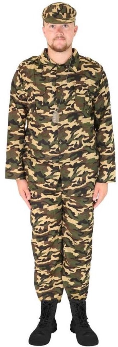 Camouflage Leger Kostuum voor Heren - Verkleedkostuum Soldaat in Groen en Bruin