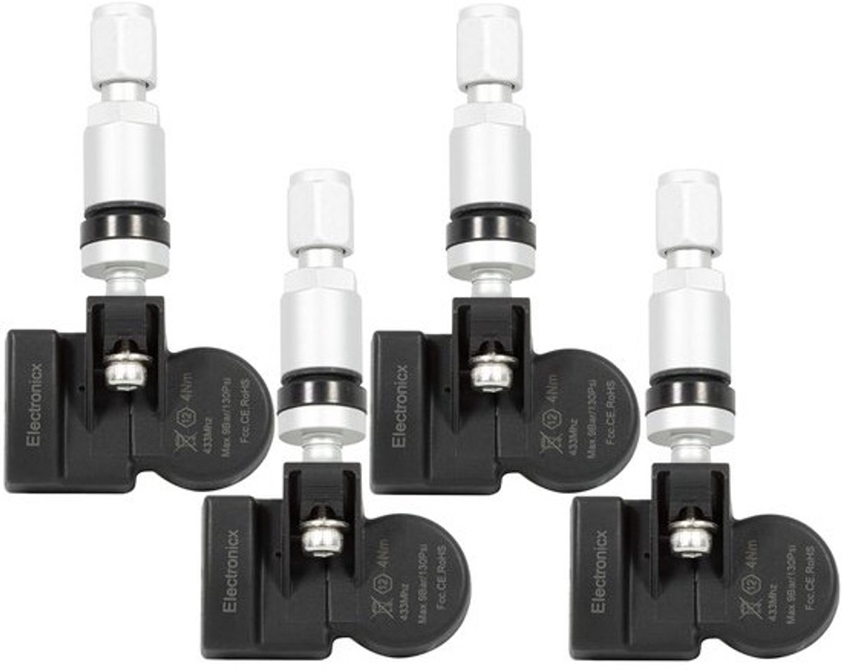 Bandensensoren - TPMS sensoren - Veiligheid banden - Voorgeprogrammeerd - Set van 4 - Zilver
