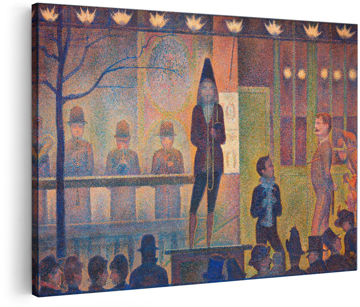 Artaza Canvas Schilderij Circus Seurat - 180x120 cm - Groot - Wanddecoratie Pointillisme - Muurdecoratie Klassieke Schilderijen - Decoratie Woonkamer