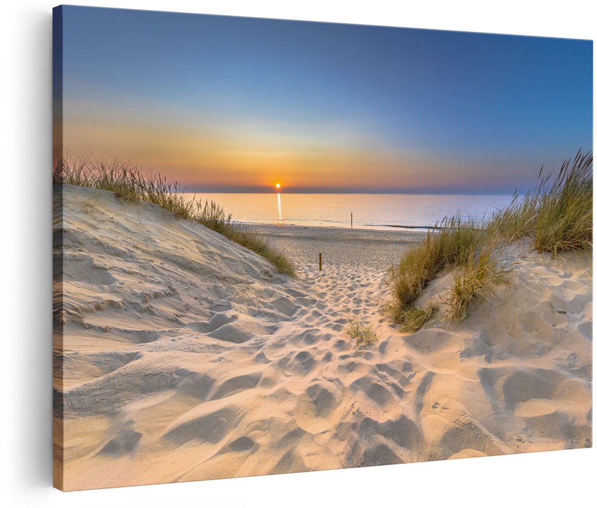 Artaza Canvas Schilderij Strand en Zee met Zonsondergang - 180x120 cm - Groot - Wanddecoratie Woonkamer - Schilderijen - Muurdecoratie