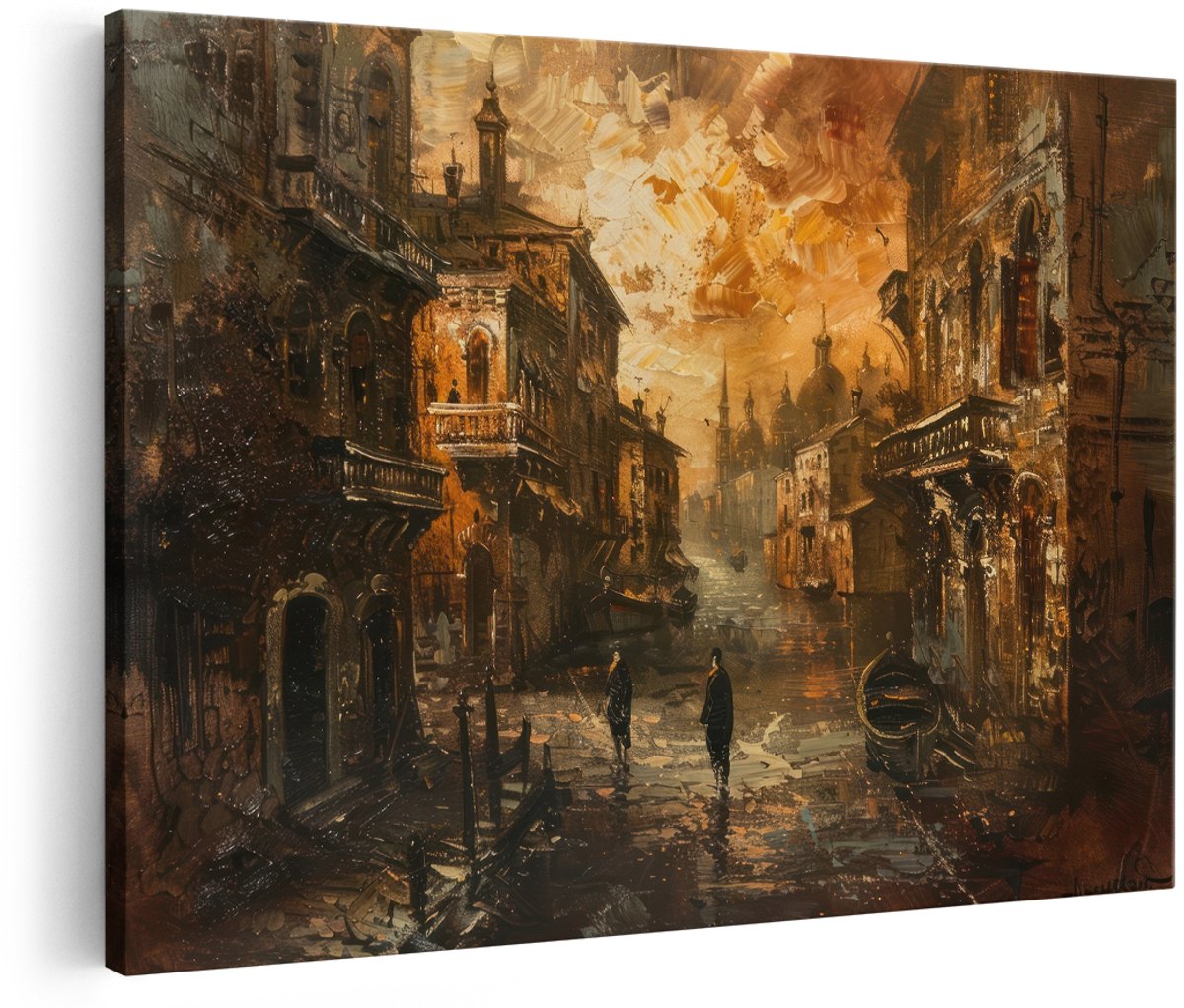 Artaza Canvas Schilderij Venetië - 180x120 cm - Groot - Wanddecoratie Italië - Muurdecoratie Zonsondergang - Decoratie Klassiek Olieverfschilderij