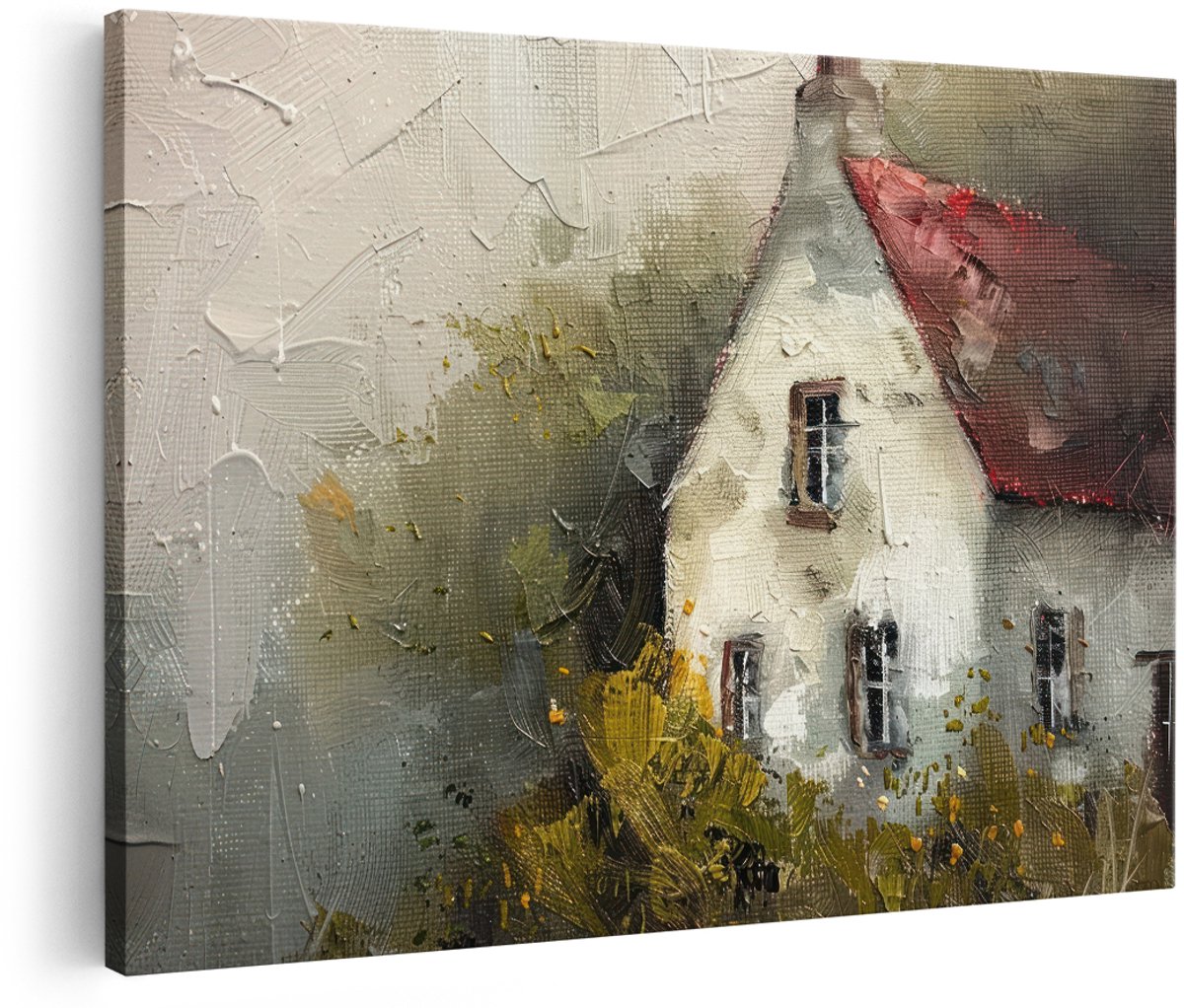 Artaza Canvas Schilderij Landelijk Huisje - 180x120 cm - Groot - Wanddecoratie Landschap - Muurdecoratie Woonkamer - Decoratie Natuur - Rood