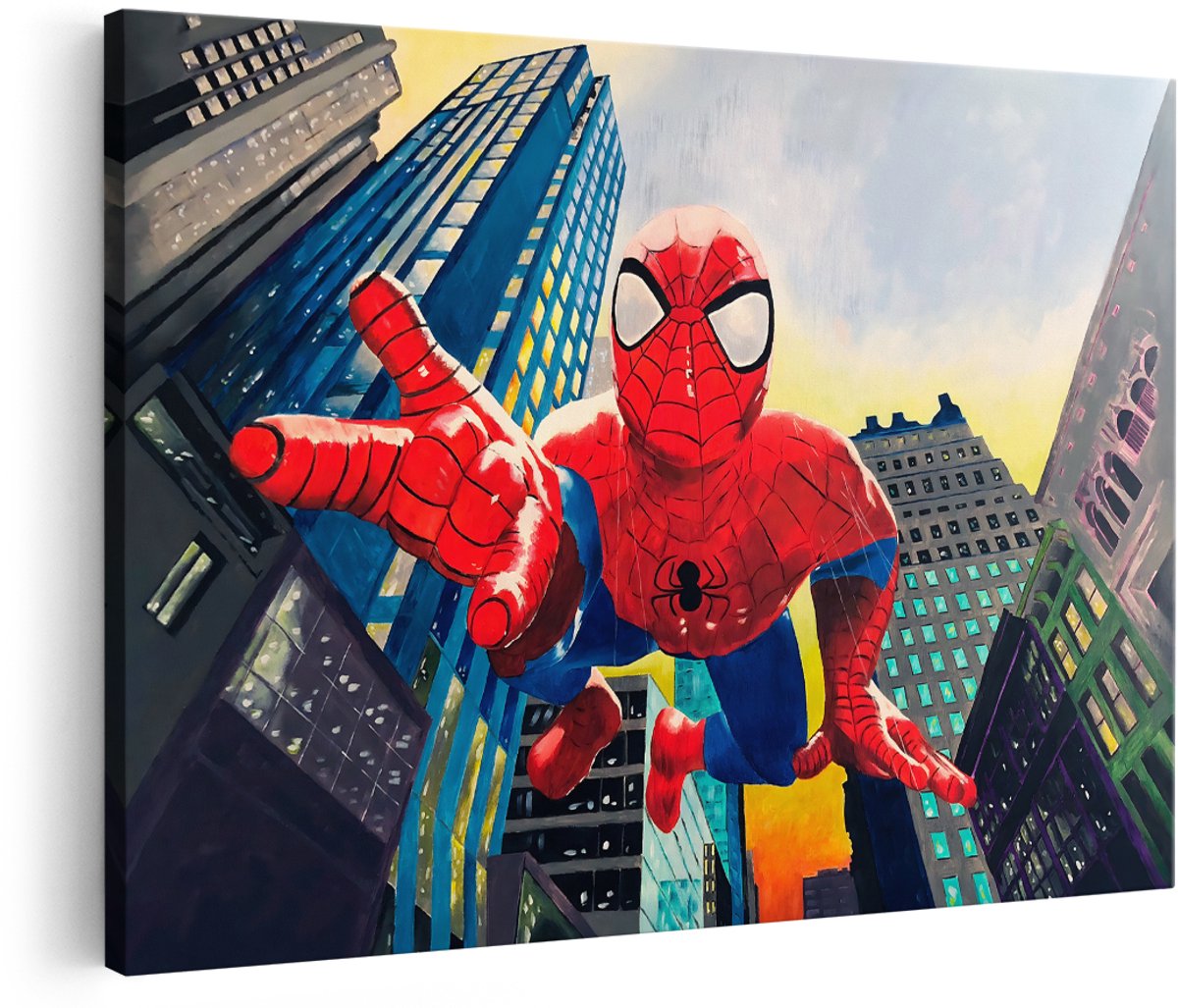 Artaza Canvas Schilderij Spiderman - 180x120 cm - Groot - Wanddecoratie Marvel Superheld - Muurdecoratie Jongenskamer - New York Kinderkamer