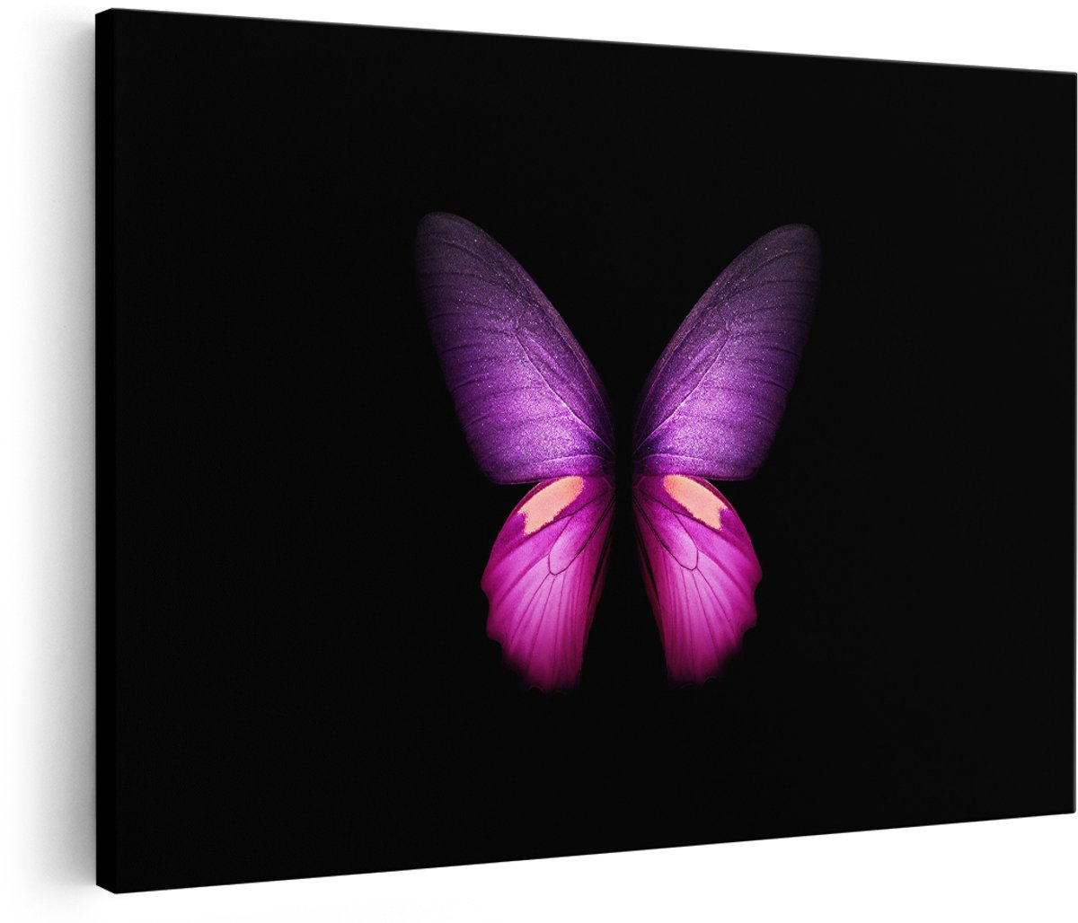 Artaza Canvas Schilderij Vlinder - 180x120 cm - Groot - Wanddecoratie Dieren - Muurdecoratie Natuur - Decoratie Roze - Zwart