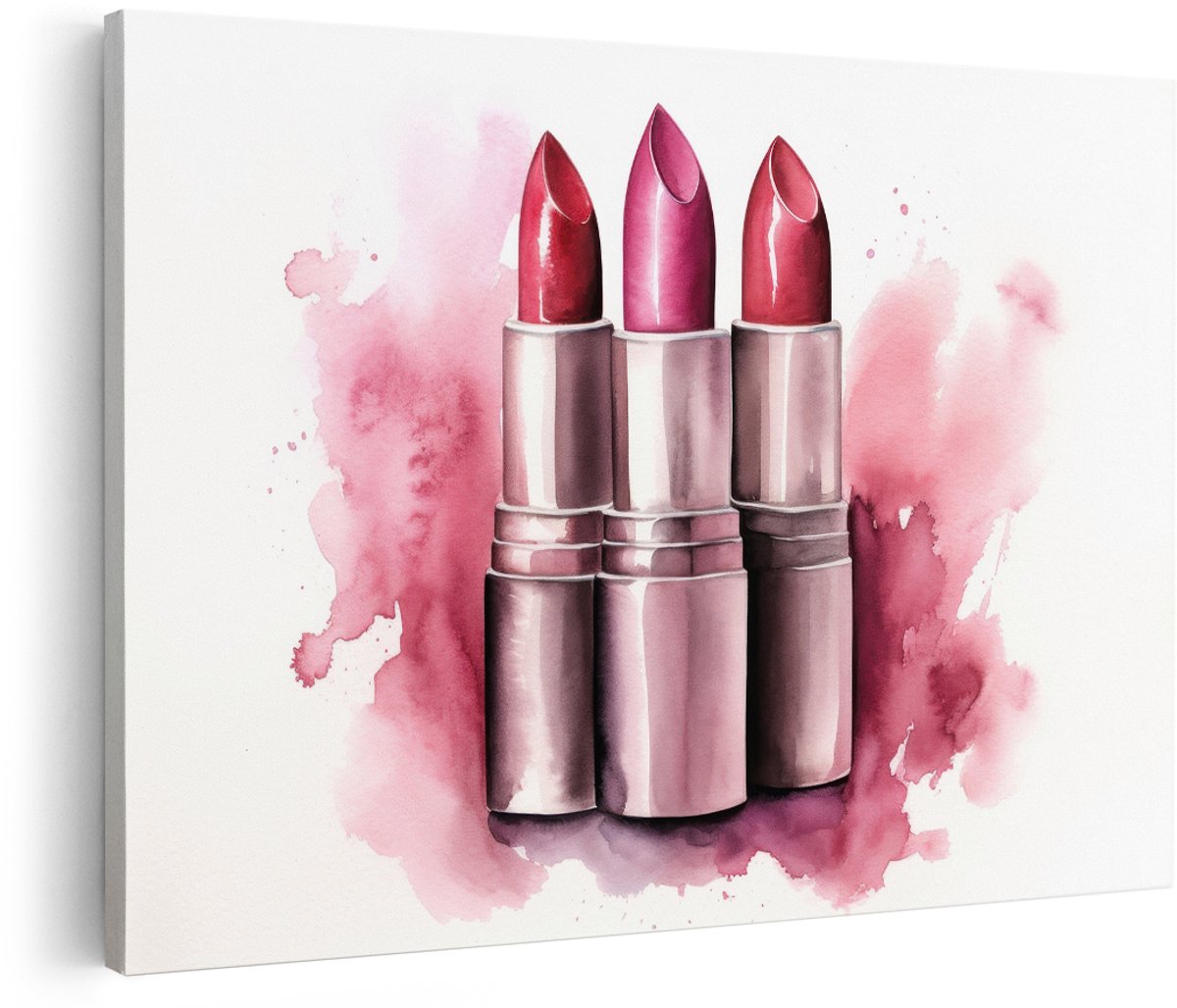 Artaza Canvas Schilderij Lippenstift - 180x120 cm - Groot - Wanddecoratie Roze - Muurdecoratie Aquarel - Decoratie Lippen - Schilderijen Op Canvas