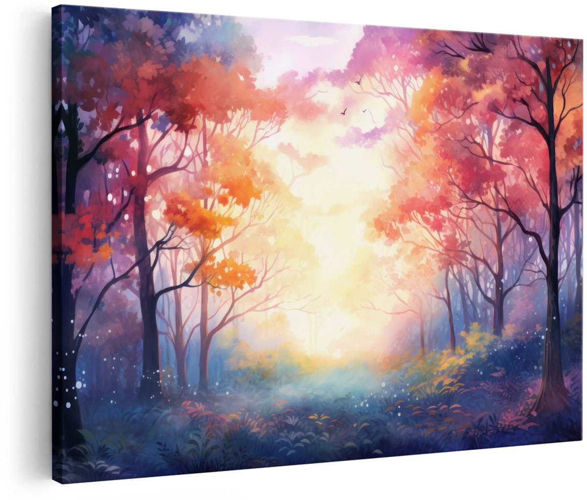 Artaza Canvas Schilderij Bos - 180x120 cm - Groot - Wanddecoratie Natuur Landschap - Muurdecoratie Herfst Bomen - Schilderijen Op Canvas Kleurrijk