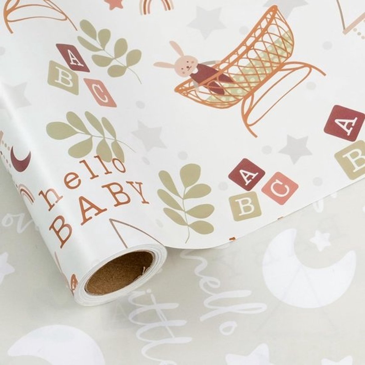 Dubbelzijdig Geschenkpapier Babyshower Baby Dieren Maan Sterren